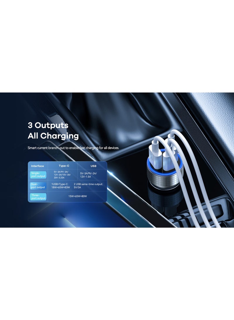 REMAX Aluminum Fast Car Charger 3 Ports 83W PD+QC Grey  - Image 4