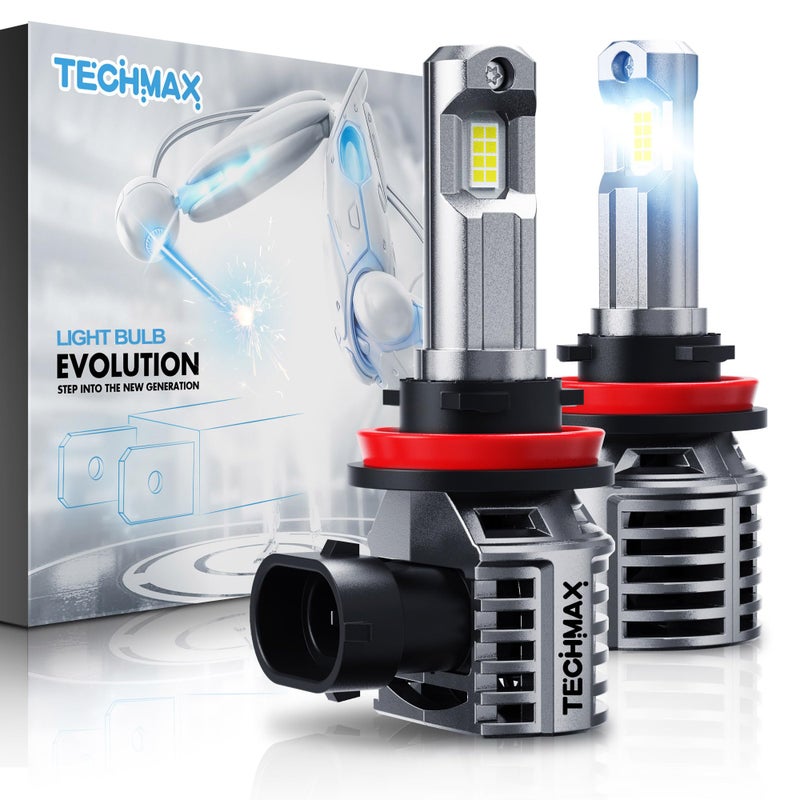 TECHMAX H11 Light Bulb, H8 H9 H11 Fog Light Bulb w/Fan 600% Bright 6500K Wireless Direct Insertion Plug and Play, Pack of 2 - Image 1