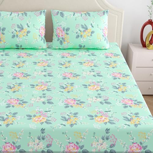 Home Ecstasy 100% Cotton King Bedsheet with 2 Pillow Covers - (Size 72 x 78 inches, 140 TC, Colour - Seagreen: Sea Foam) - Image 3