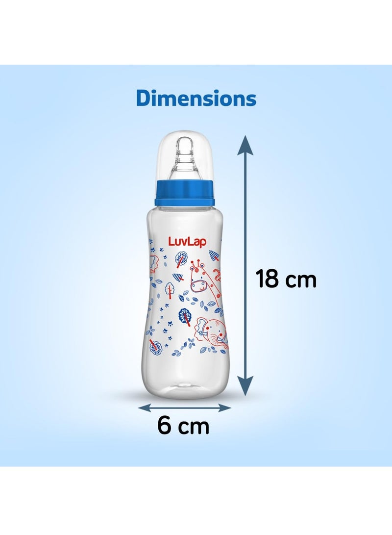 لوفلاب زجاجة رضاعة لوف لاب الأساسية المضادة للمغص، ذات رقبة رفيعة/عادية، 250 مل (عبوة من قطعتين)، مناسبة للأطفال حديثي الولادة/الرضع/الأطفال الصغار حتى 3 سنوات، بنقشة حكايات الغابة والزهور البرية، خالية من مادة BPA، لون أزرق - Image 2