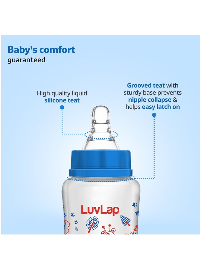 لوفلاب زجاجة رضاعة لوف لاب الأساسية المضادة للمغص، ذات رقبة رفيعة/عادية، 250 مل (عبوة من قطعتين)، مناسبة للأطفال حديثي الولادة/الرضع/الأطفال الصغار حتى 3 سنوات، بنقشة حكايات الغابة والزهور البرية، خالية من مادة BPA، لون أزرق - Image 4