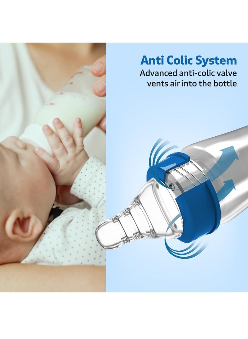 لوفلاب زجاجة رضاعة لوف لاب الأساسية المضادة للمغص، ذات رقبة رفيعة/عادية، 250 مل (عبوة من قطعتين)، مناسبة للأطفال حديثي الولادة/الرضع/الأطفال الصغار حتى 3 سنوات، بنقشة حكايات الغابة والزهور البرية، خالية من مادة BPA، لون أزرق - Image 5