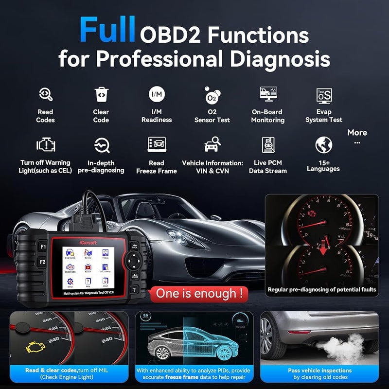 آي كار سوفت 1 iCarsoft CR V2.0 أداة تشخيص ماسح OBD2 لجميع الأنظمة مع 9 وظائف إعادة ضبط، يسمح بتشخيص 10 ماركات سيارات، بيانات حية/اختبار البطارية/إعادة ضبط BMS/قراءة VIN تلقائية/ماسح للسيارة، تحديث مجاني مدى الحياة - Image 4