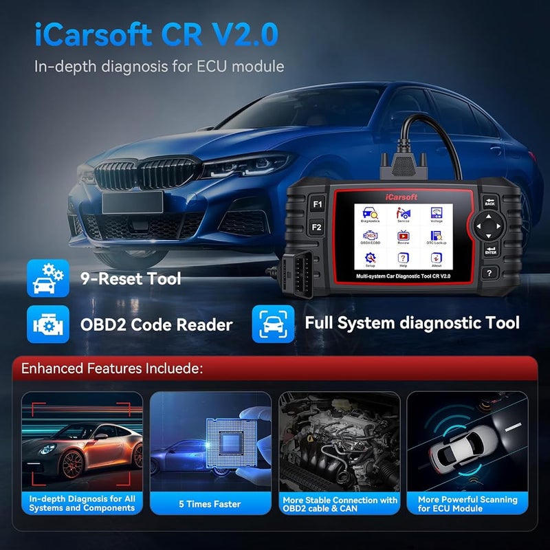 آي كار سوفت 1 iCarsoft CR V2.0 أداة تشخيص ماسح OBD2 لجميع الأنظمة مع 9 وظائف إعادة ضبط، يسمح بتشخيص 10 ماركات سيارات، بيانات حية/اختبار البطارية/إعادة ضبط BMS/قراءة VIN تلقائية/ماسح للسيارة، تحديث مجاني مدى الحياة - Image 3