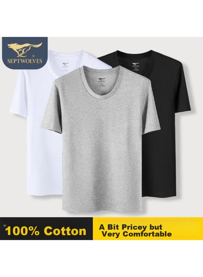 Septwolves Septwolves Men's T-shirt, Pure Cotton Short Sleeve, Spring And Summer Running Breathable Undershirt, Sweat-absorbing Undershirt For Men  - Image 1
