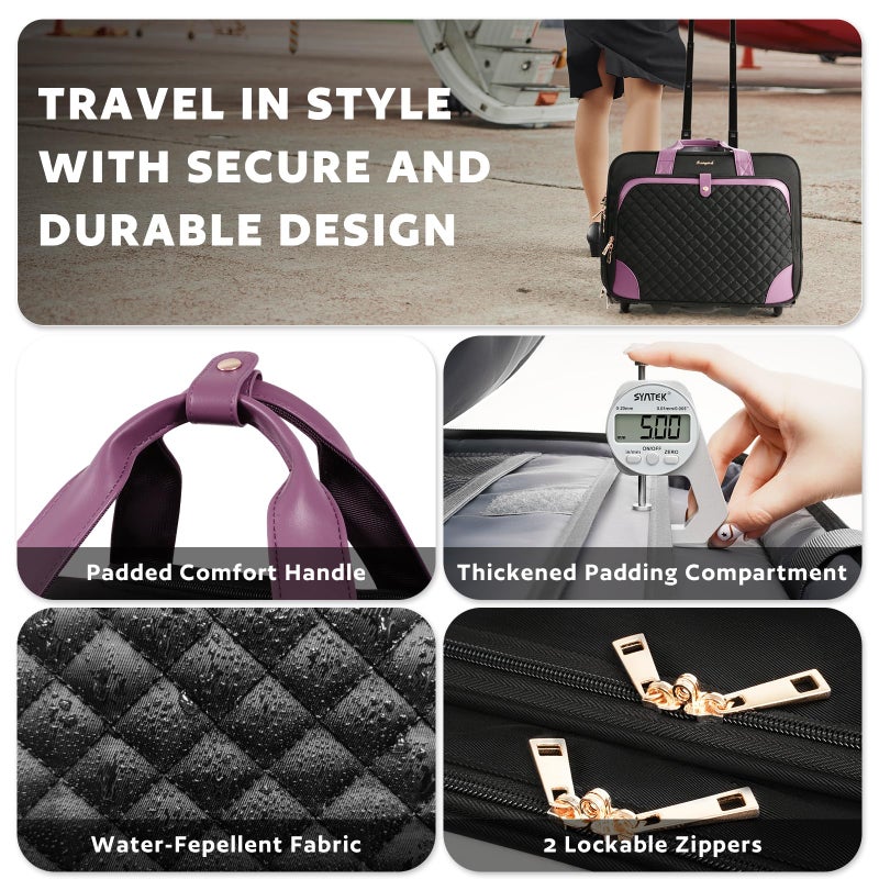 Arcoyard Rolling Laptop Bag, Rolling Briefcase for Women with Waterproof Pocket, 16 Inch Computer Bag, Underseat Carry On Luggage with Wheels for Work Travel Business, Lightweight Black Purple - Image 5