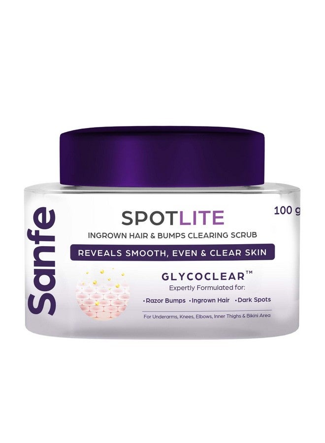 Sanfe Spotlite Ingrown Hair & Bumps Clearing Body Scrub For Dark Underarms, Inner Thighs And Sensitive Areas | 3X Quicker Penetration With Glycoclear | 10% Glycolic Acid, Walnut Beads | Helps in Depigmentation - 50gm, For Indian Women Skin - Image 1