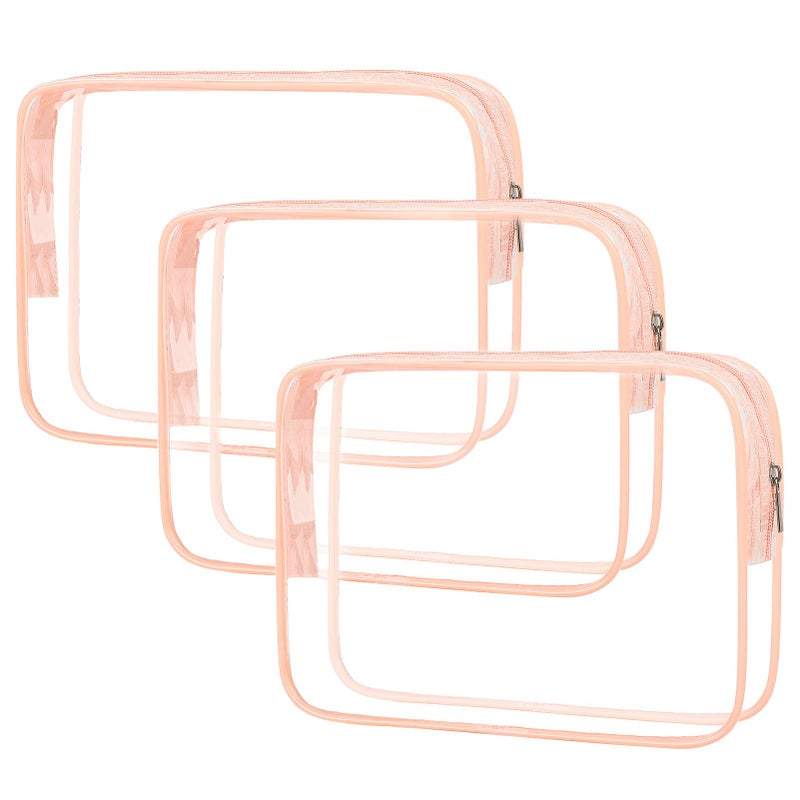 APREUTY APREUTY Clear Makeup Bags TSA Approved 3Pcs Cosmetic Makeup Bags Set Clear PVC with Zipper Handle Portable Travel Luggage Pouch Airport Airline Vacation Organization Pink 