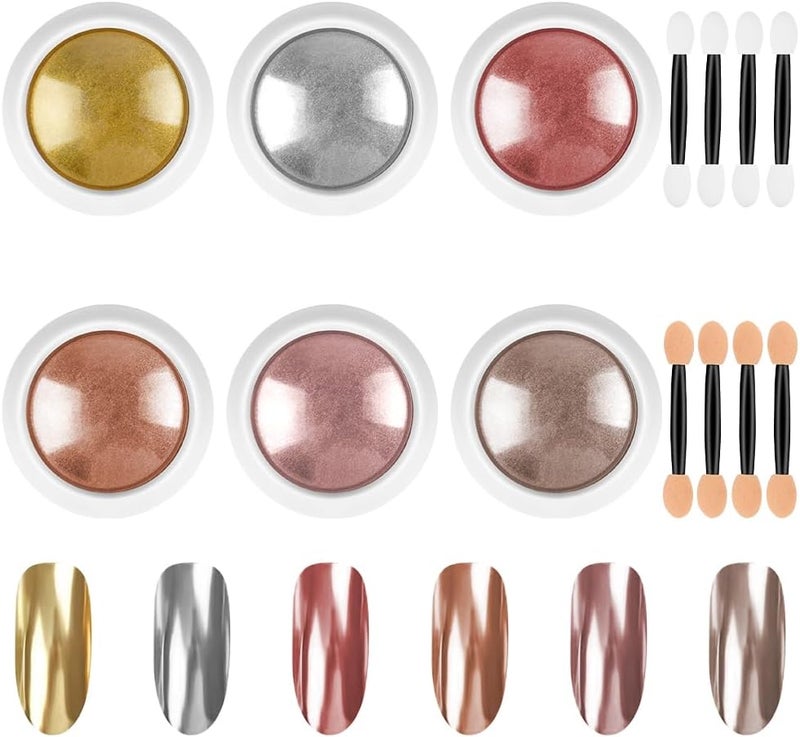 LOPHE Chrome Nail Powder Metallic Mirror Glitter Effect Chrome Nail Powder for Gel Polish Holographic Iridescent Pearlescent Nail Chrome Powders for NailArt Design DIY