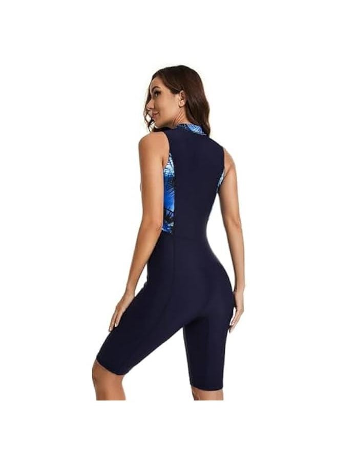 TRASSLE Women One Piece Swimsuit Boyleg Rashguard Tummy Control Front Zip Up Bathing Suit with Boyshorts  - Image 2