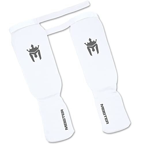 Meister MMA Elastic Cloth Shin & Instep Padded Guards (Pair) - White - Youth/X-Small - Image 3