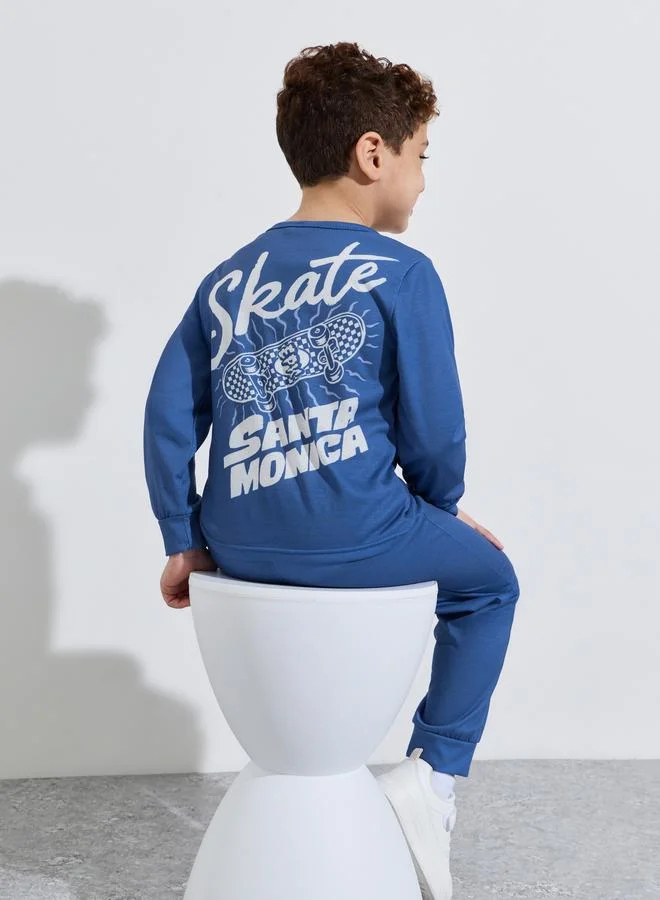 Styli Boys Blue Graphic Print Regular Fit T-Shirt and Pants Pyjama Set