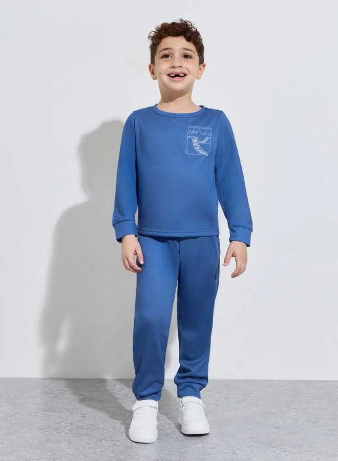 Styli Boys Blue Graphic Print Regular Fit T-Shirt and Pants Pyjama Set