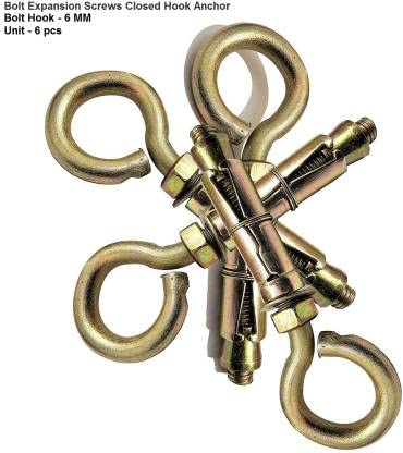 Shree Balaji Nut Bolt Set 6mm Expansion Screws Closed Hook Anchor Bolts Size 6 mm Unit 6 pcs Aluminium - Image 2