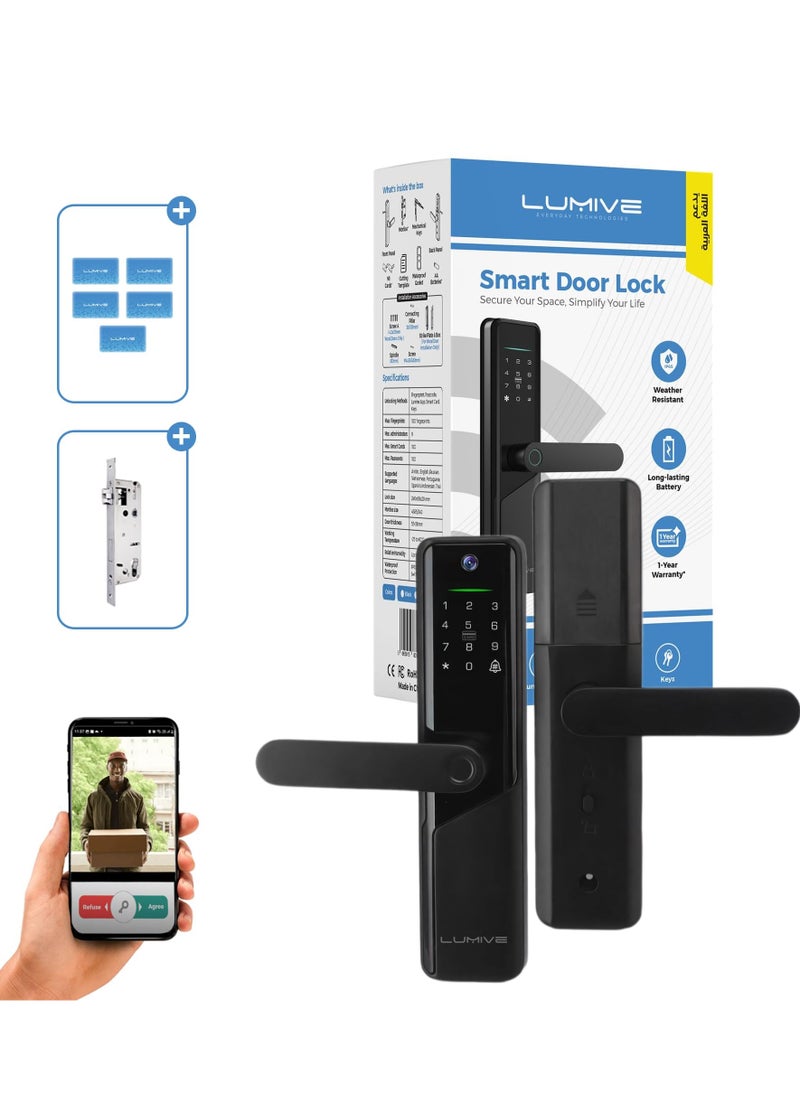 LUMIVE Lumive Smart Door Lock,Arabic Language Support, KSA version Mortise 4585, WiFi App Control, Suitable for Outdoors, Fingerprint Entry, Passwords, Deadbolt, Keys, 5 RFID Cards (Guardian G12 + Camera)  - Image 1