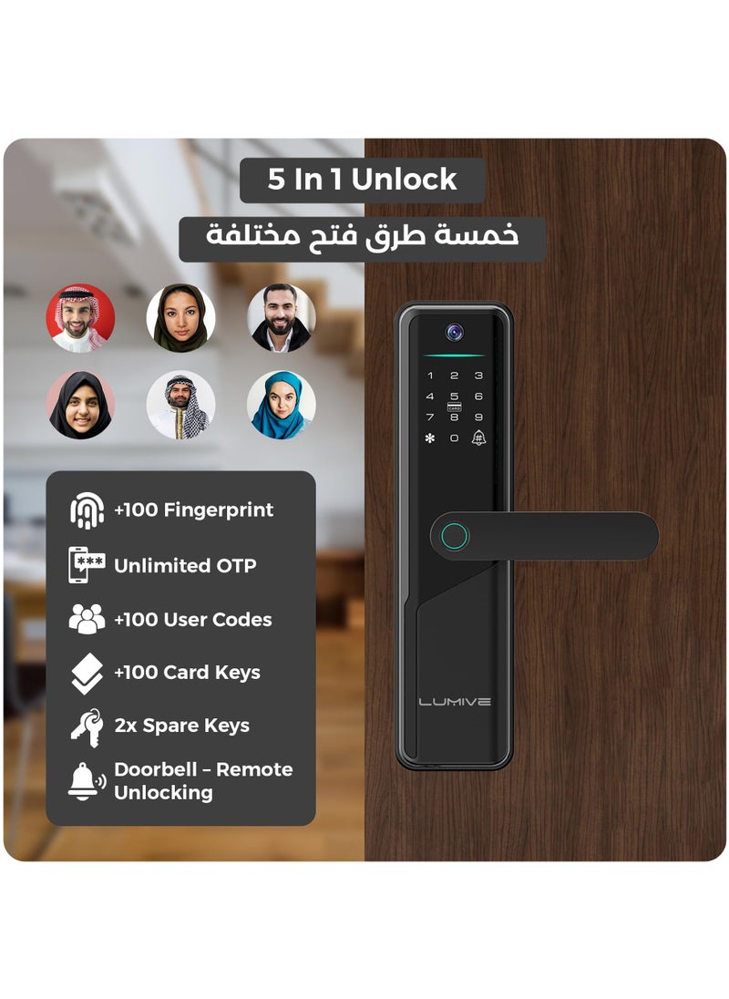 LUMIVE Lumive Smart Door Lock,Arabic Language Support, KSA version Mortise 4585, WiFi App Control, Suitable for Outdoors, Fingerprint Entry, Passwords, Deadbolt, Keys, 5 RFID Cards (Guardian G12 + Camera)  - Image 3