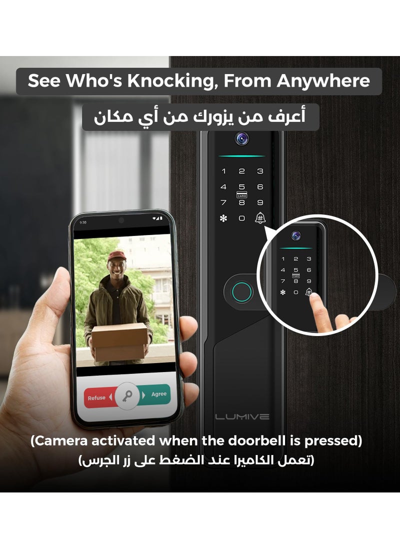 LUMIVE Lumive Smart Door Lock,Arabic Language Support, KSA version Mortise 4585, WiFi App Control, Suitable for Outdoors, Fingerprint Entry, Passwords, Deadbolt, Keys, 5 RFID Cards (Guardian G12 + Camera)  - Image 4