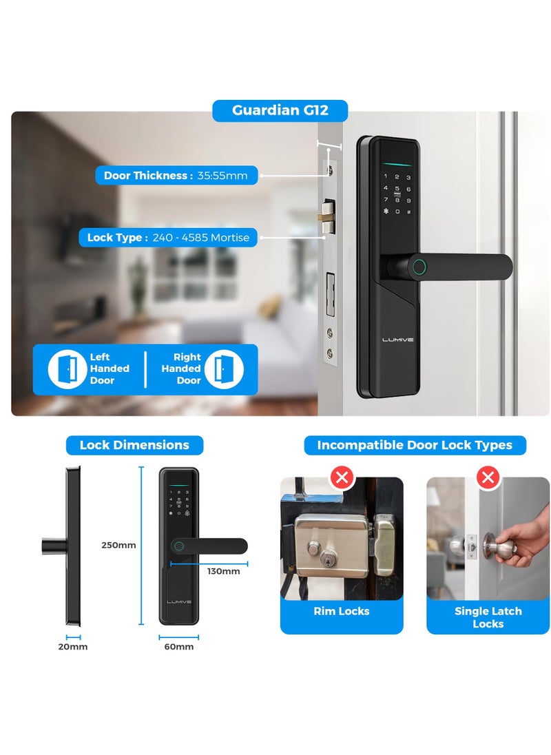 LUMIVE Lumive Smart Door Lock,Arabic Language Support, KSA version Mortise 4585, WiFi App Control, Suitable for Outdoors, Fingerprint Entry, Passwords, Deadbolt, Keys, 5 RFID Cards (Guardian G12 + Camera)  - Image 5