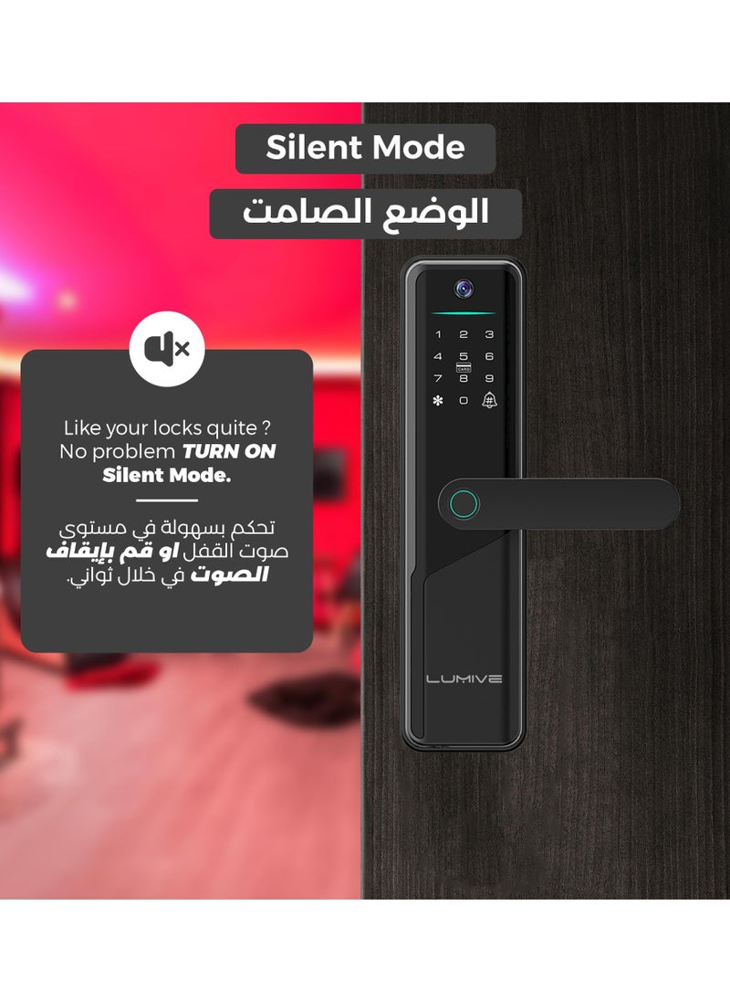 Lumive Smart Door Lock,Arabic Language Support, KSA version Mortise 4585, WiFi App Control, Suitable for Outdoors, Fingerprint Entry, Passwords, Deadbolt, Keys, 5 RFID Cards (Guardian G12 + Camera)