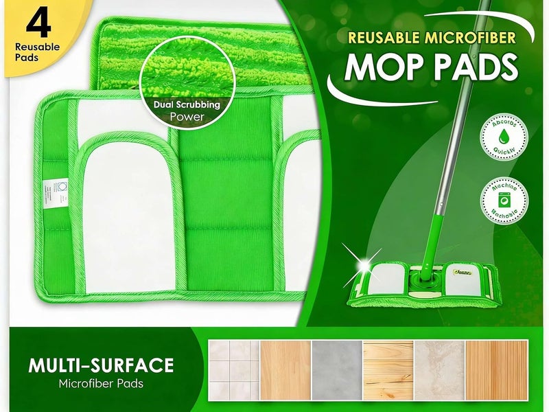 Miloll 4 Pack Reusable Mop Pads, Washable Microfiber Refills for Wet and Dry Floor Cleaning, Extra Thick Dust Mop Head Cloths for Hardwood - Image 1