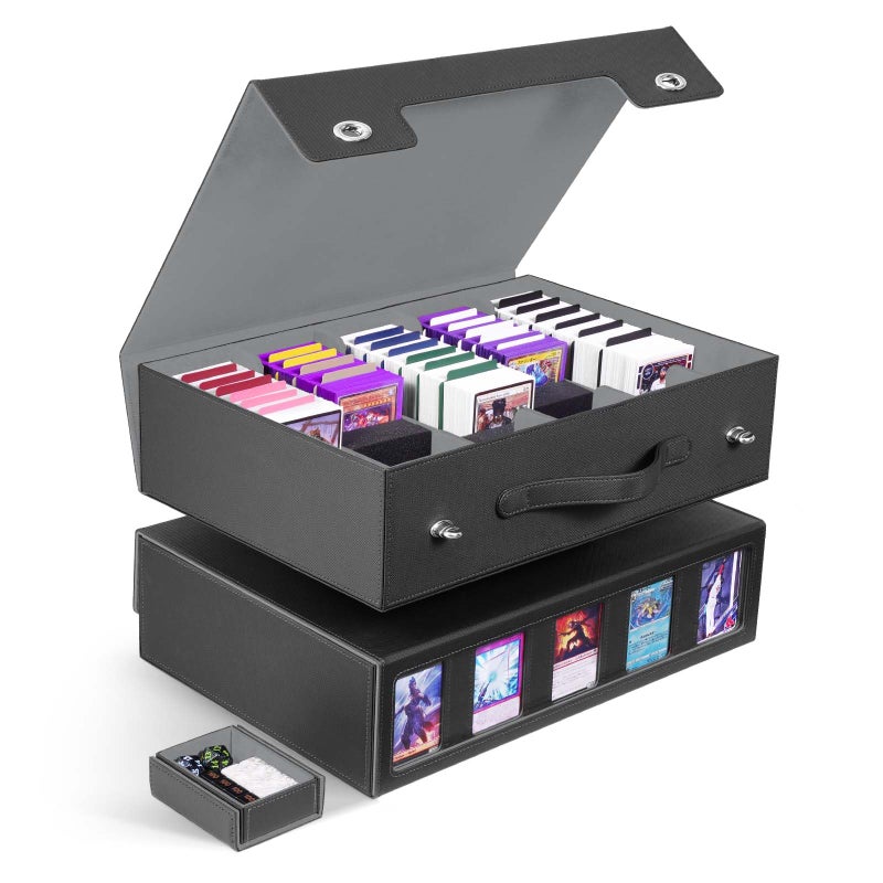 ZLCA Trading Card Storage Box 5-Row with Handle, MTG Storage Box Holds 3900+ Cards with Commander Display, Top Loaders Organizer Case for TCG PTCG Sport Card(Black) - Image 1