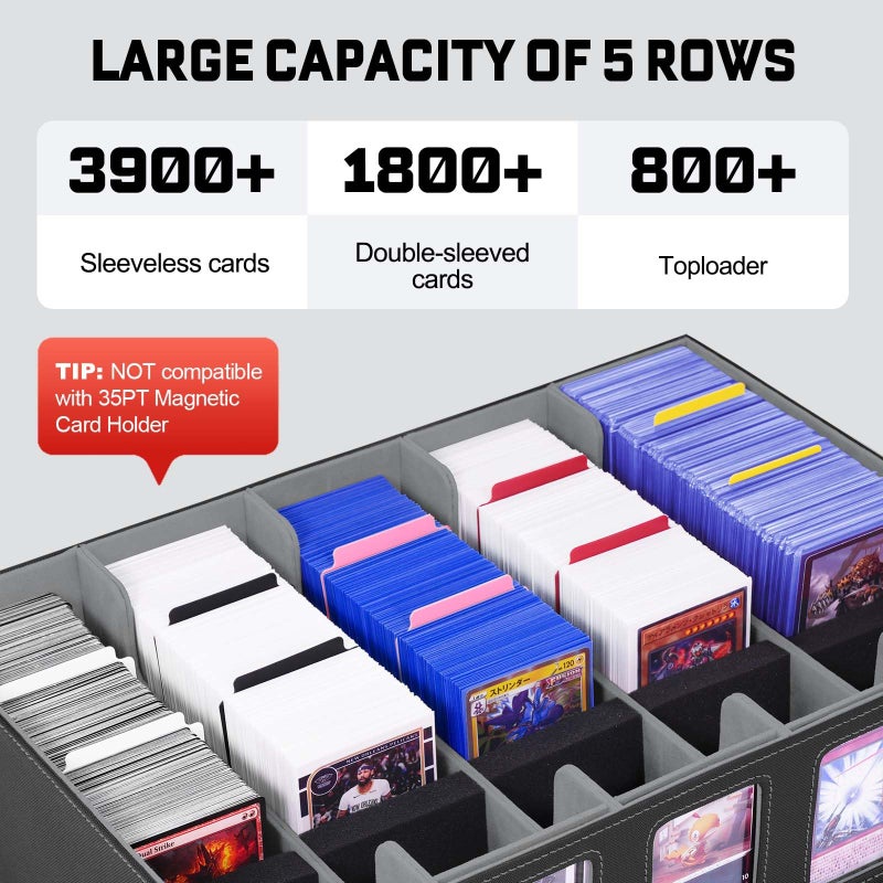 ZLCA Trading Card Storage Box 5-Row with Handle, MTG Storage Box Holds 3900+ Cards with Commander Display, Top Loaders Organizer Case for TCG PTCG Sport Card(Black) - Image 2