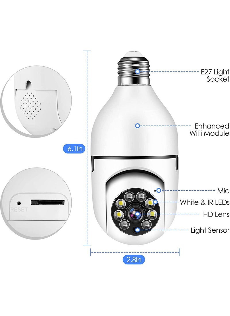JOYWAY E27 Bulb Camera, 1080P Security Camera System with 2.4GHz WiFi, 360 Degree Wireless Home Surveillance Cameras, Night Vision, Two Way Audio, Smart Motion Detection