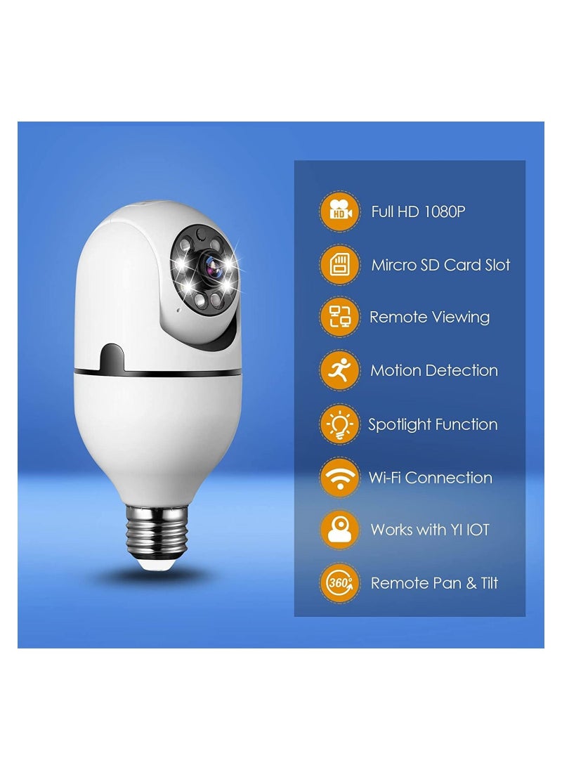 JOYWAY E27 Bulb Camera, 1080P Security Camera System with 2.4GHz WiFi, 360 Degree Wireless Home Surveillance Cameras, Night Vision, Two Way Audio, Smart Motion Detection