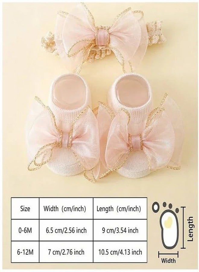 EvoNest Combo Pack of Cotton Bow Applique Design Socks With Embroidered Headband for 0-12 month Baby Girls |Soft, Socks for Newborn Baby - Pack of 2 (Pink) | Best Gift for Newborn - Image 2