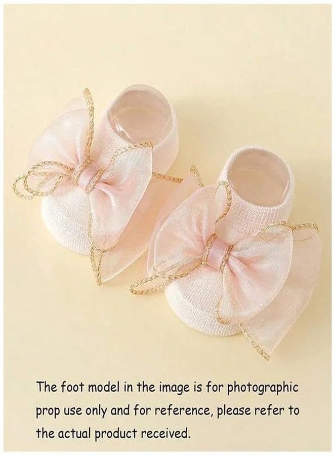 EvoNest Combo Pack of Cotton Bow Applique Design Socks With Embroidered Headband for 0-12 month Baby Girls |Soft, Socks for Newborn Baby - Pack of 2 (Pink) | Best Gift for Newborn - Image 3