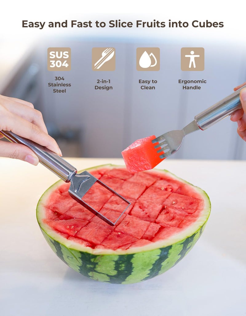 CrispTaste CripsTaste Watermelon Fork Cutter Slicer Tool, 2-in-1 Stainless Steel Fruit Cutter Melon Slicer Cutter Tool, Watermelon Cutting Tool for Home Party Camping Kitchen Gadget - Image 3