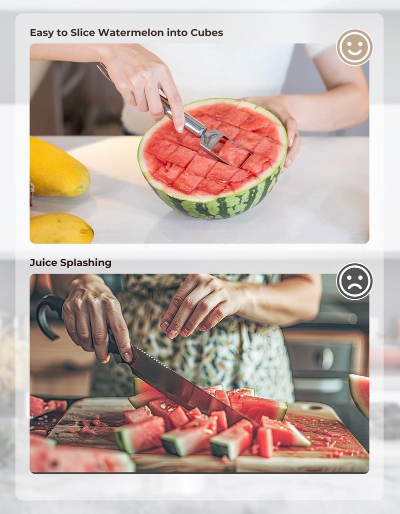 CrispTaste CripsTaste Watermelon Fork Cutter Slicer Tool, 2-in-1 Stainless Steel Fruit Cutter Melon Slicer Cutter Tool, Watermelon Cutting Tool for Home Party Camping Kitchen Gadget - Image 2