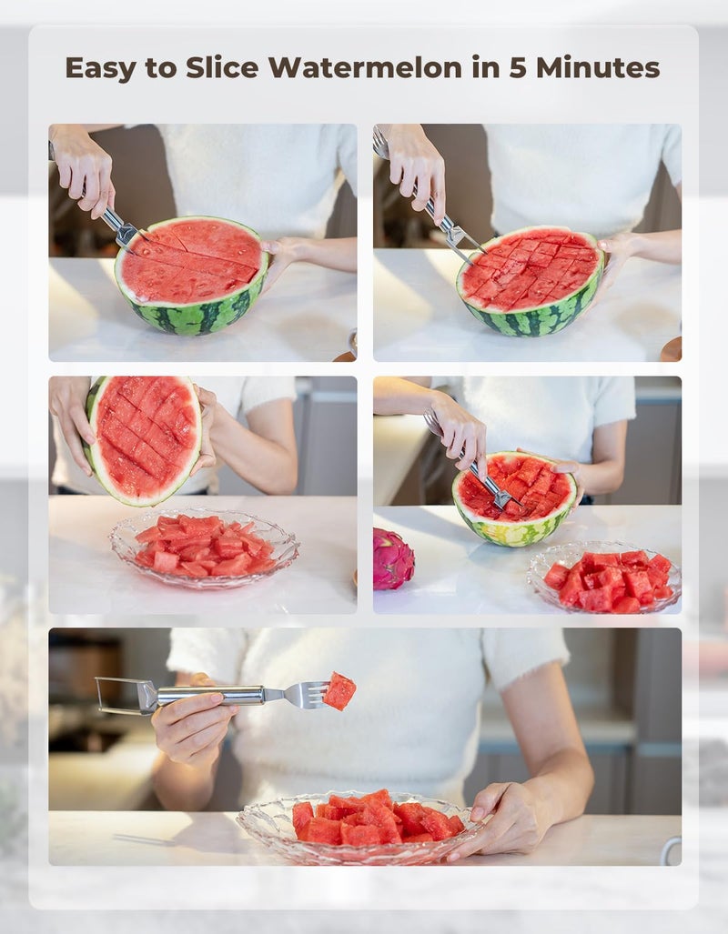 CrispTaste CripsTaste Watermelon Fork Cutter Slicer Tool, 2-in-1 Stainless Steel Fruit Cutter Melon Slicer Cutter Tool, Watermelon Cutting Tool for Home Party Camping Kitchen Gadget - Image 5