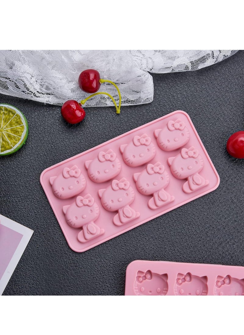 RATSAW - Hello Kitty Silicone molds ice mold Chocolate tray for Sugarcraft  Birthday Cake Decoration Gum paste Icing Candy Chocolate Cupcake Topper Decorating and DIY Baking Tools 8 Cups 2 pack - Image 1