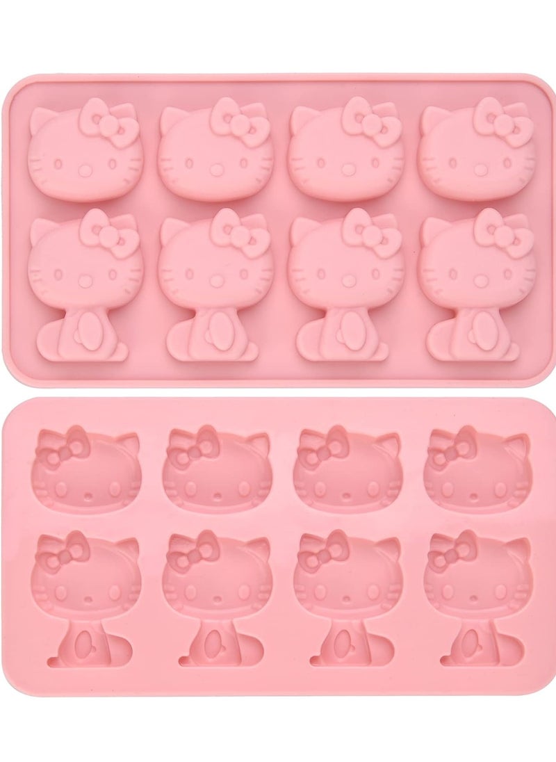 RATSAW - Hello Kitty Silicone molds ice mold Chocolate tray for Sugarcraft  Birthday Cake Decoration Gum paste Icing Candy Chocolate Cupcake Topper Decorating and DIY Baking Tools 8 Cups 2 pack - Image 1