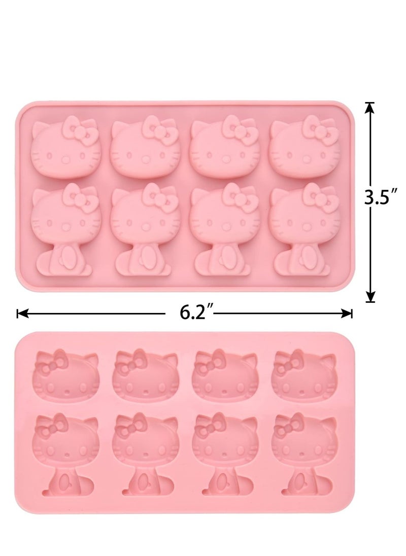 RATSAW - Hello Kitty Silicone molds ice mold Chocolate tray for Sugarcraft  Birthday Cake Decoration Gum paste Icing Candy Chocolate Cupcake Topper Decorating and DIY Baking Tools 8 Cups 2 pack - Image 1