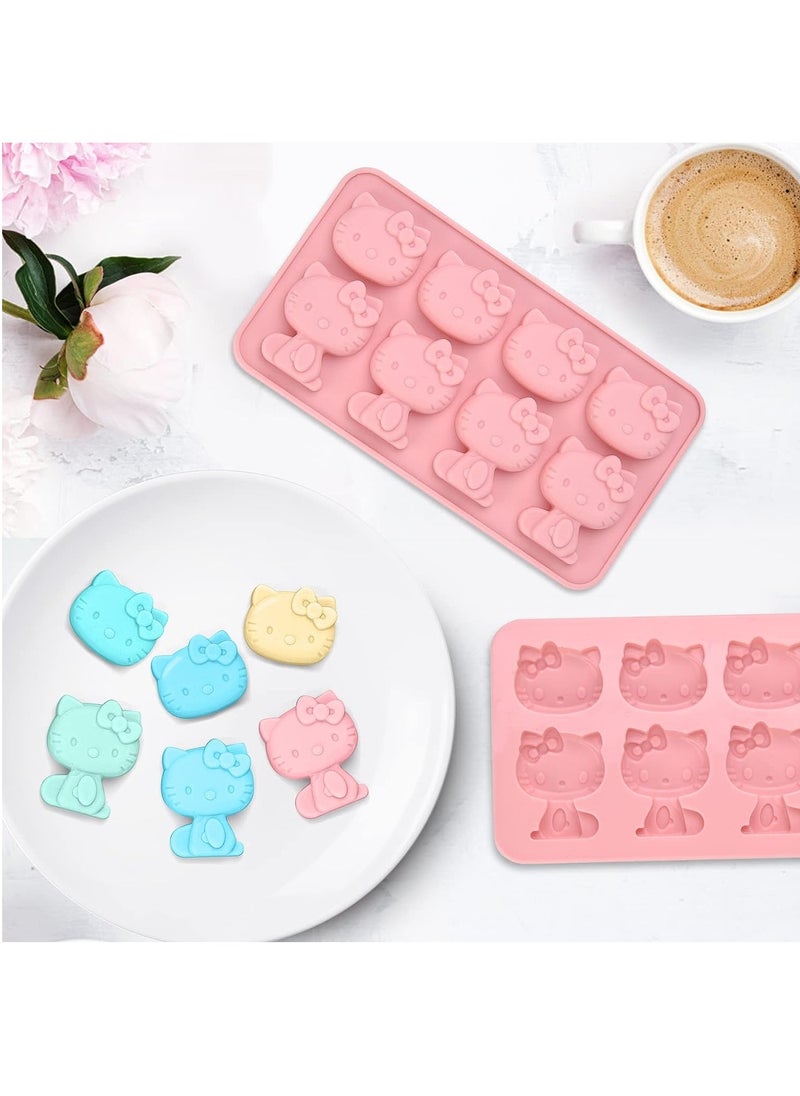 RATSAW - Hello Kitty Silicone molds ice mold Chocolate tray for Sugarcraft  Birthday Cake Decoration Gum paste Icing Candy Chocolate Cupcake Topper Decorating and DIY Baking Tools 8 Cups 2 pack - Image 1