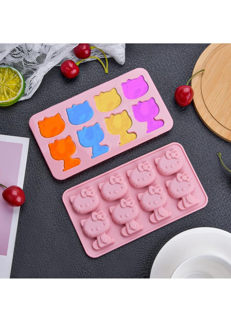 RATSAW - Hello Kitty Silicone molds ice mold Chocolate tray for Sugarcraft  Birthday Cake Decoration Gum paste Icing Candy Chocolate Cupcake Topper Decorating and DIY Baking Tools 8 Cups 2 pack - Image 1
