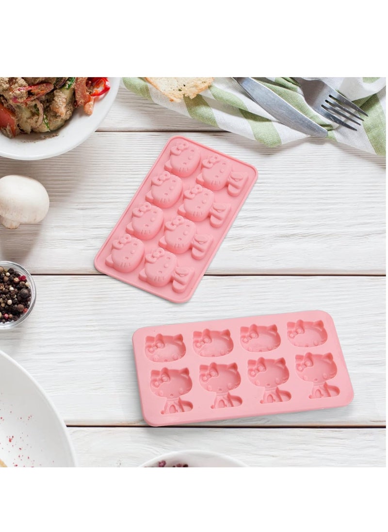 RATSAW - Hello Kitty Silicone molds ice mold Chocolate tray for Sugarcraft  Birthday Cake Decoration Gum paste Icing Candy Chocolate Cupcake Topper Decorating and DIY Baking Tools 8 Cups 2 pack - Image 1