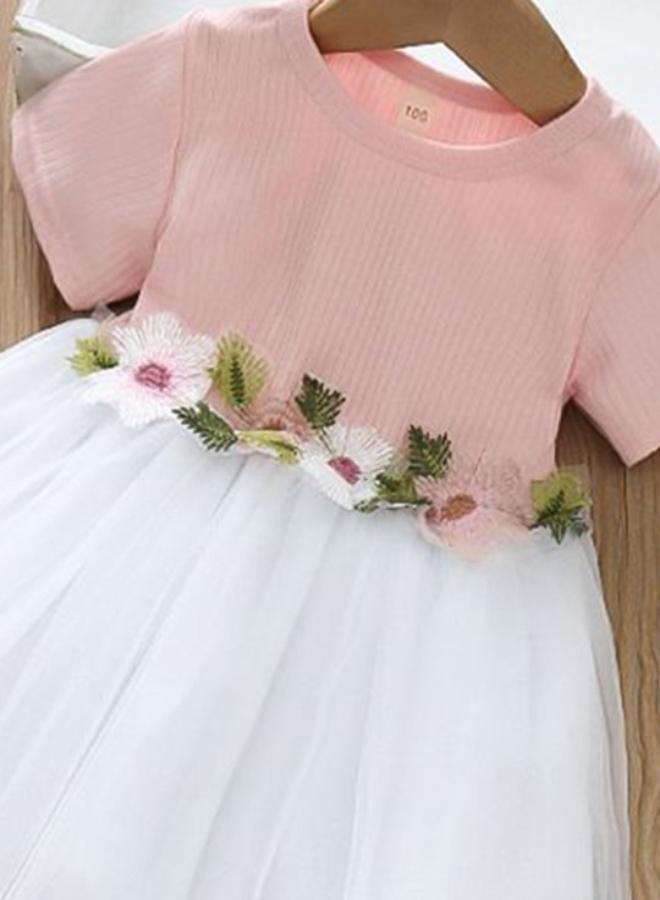 يونيكي Peach Fit & Flare Crew Neck Embellished Dress - Image 3