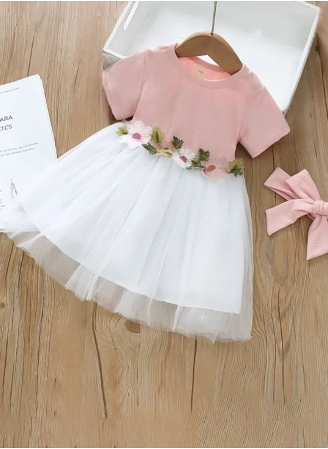 YUNIQEE Peach Fit & Flare Crew Neck Embellished Dress