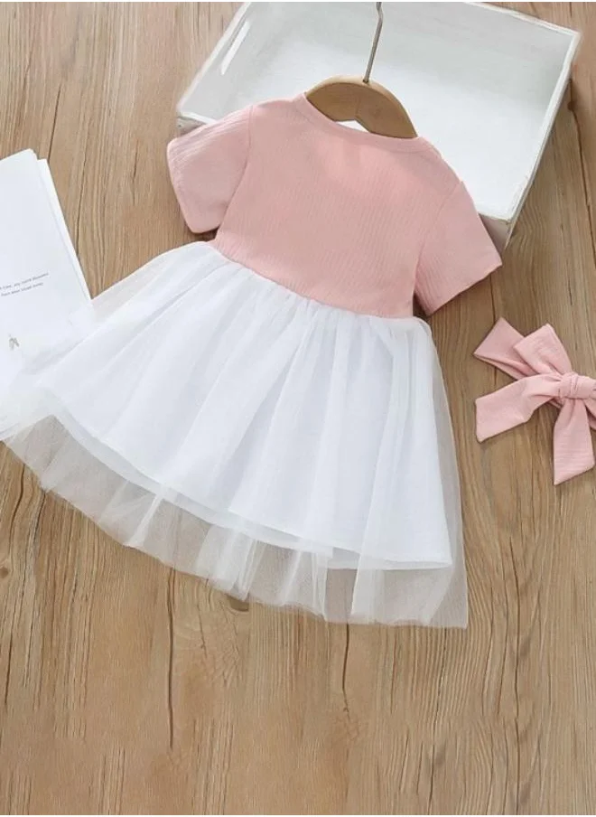YUNIQEE Peach Fit & Flare Crew Neck Embellished Dress