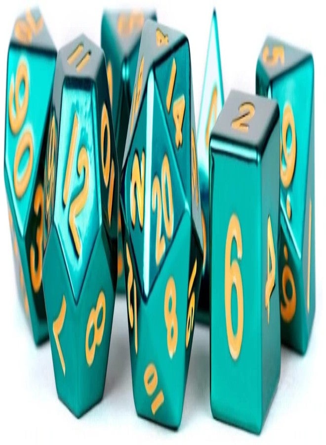 Metallic Dice Games FanRoll 16mm Metal Polyhedral DND Dice Set: Turquoise, Role Playing Game Dice for Dungeons and Dragons - Image 1