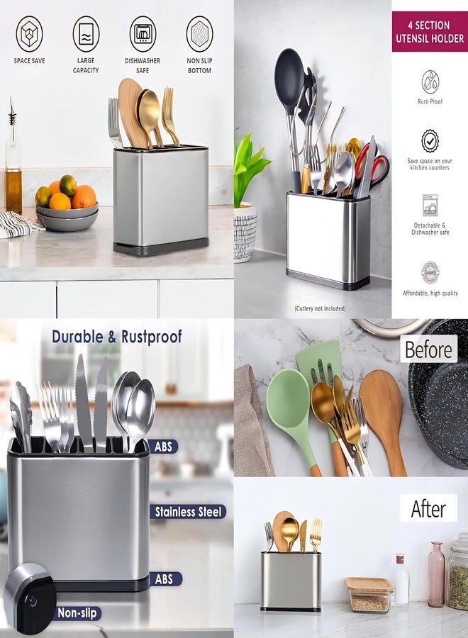 INKIES Stainless Steel Spoon Stand for Kitchen Steel Cutlery Stand Spoon Organizer for Kitchen Cutlery Holder for KitchenCountertop Forks Spatula Knives Spoon Holder Rustproof Durable - Image 5