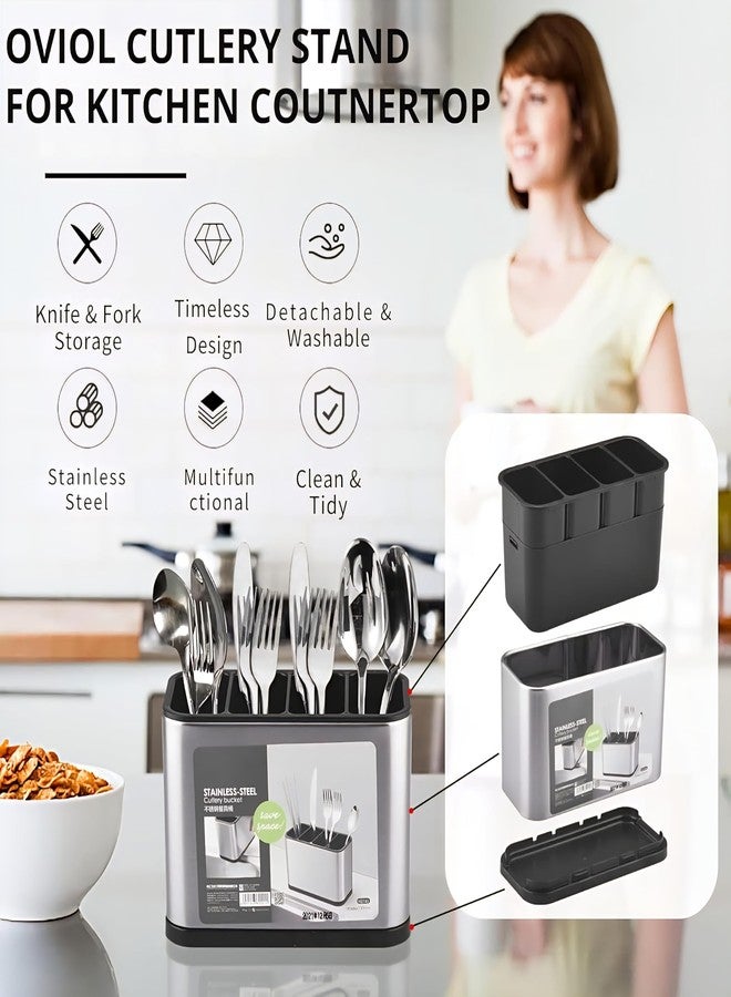 INKIES Stainless Steel Spoon Stand for Kitchen Steel Cutlery Stand Spoon Organizer for Kitchen Cutlery Holder for KitchenCountertop Forks Spatula Knives Spoon Holder Rustproof Durable - Image 4