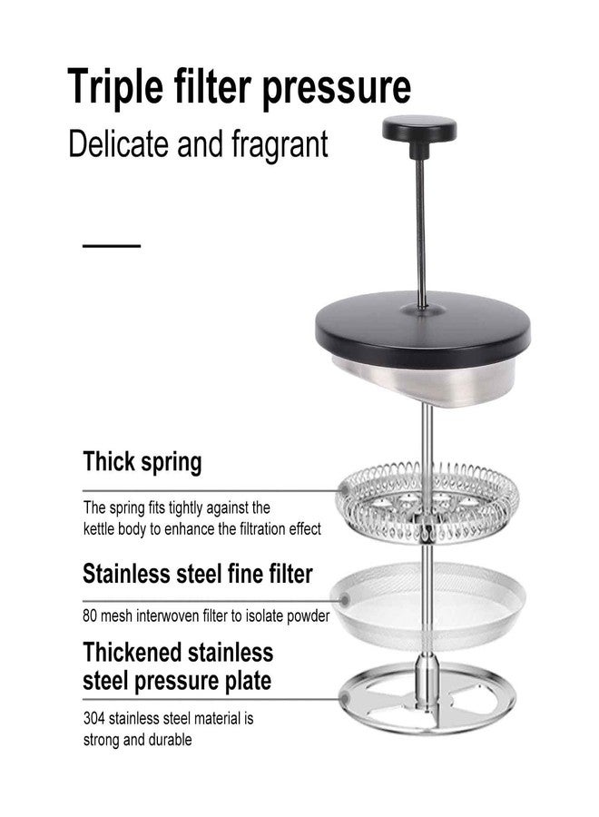 Enfmay 350ml French Press Coffee Maker, 304 Stainless Steel Double Wall Insulated Coffee Maker Pot, Triple Filtration System for Optimal Brew, Ideal for Home, Office, Camping (Black, 12 oz) - Image 3