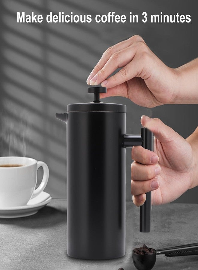 Enfmay 350ml French Press Coffee Maker, 304 Stainless Steel Double Wall Insulated Coffee Maker Pot, Triple Filtration System for Optimal Brew, Ideal for Home, Office, Camping (Black, 12 oz) - Image 2