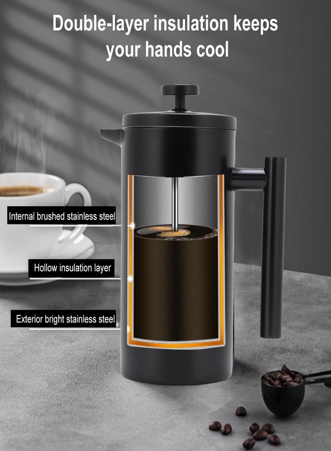 Enfmay 350ml French Press Coffee Maker, 304 Stainless Steel Double Wall Insulated Coffee Maker Pot, Triple Filtration System for Optimal Brew, Ideal for Home, Office, Camping (Black, 12 oz) - Image 4