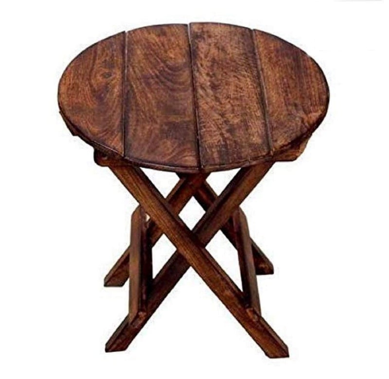Craftenia Beautiful Wooden Antique Folding End Table | Portable Stool | Plant Stand | Home Decor | Side Table | Coffee Table for Living Room, Bedroom and Office Corners (Brown) - Image 2