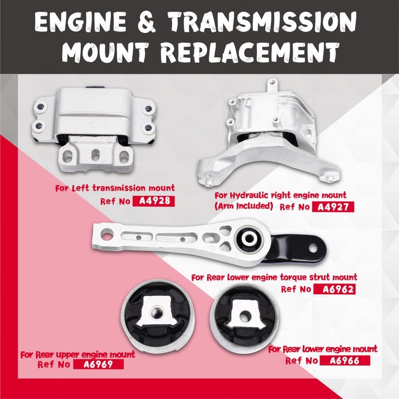 QRYIPPDM Engine Motor and Transmission Mount Kit Compatible with 2005-2018 Jetta 2.5L L5 Rabbit 2006-2009 L5 2.5L 5PCS 10012 9283 9245 9260 9263 A4928 A6969 A6966 A4927 A6962 - Image 2